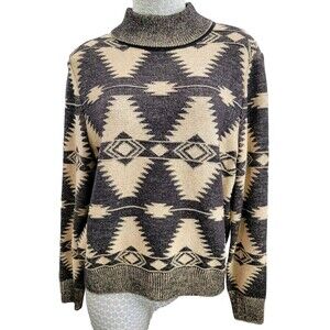 St. John M Aztec‎ Chocolate Brown Turtleneck Sweater Pullover Y2K Knit Designer